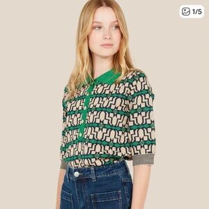 Suncoo Paris T2 gold green button shirt EUC you Palmer top